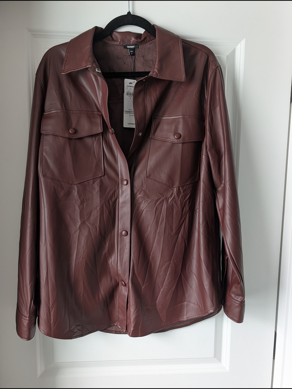 Express Faux Leather Shirt Jacket - Burgundy Brown